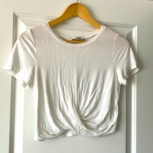 White lightweight crop top with twist front detail